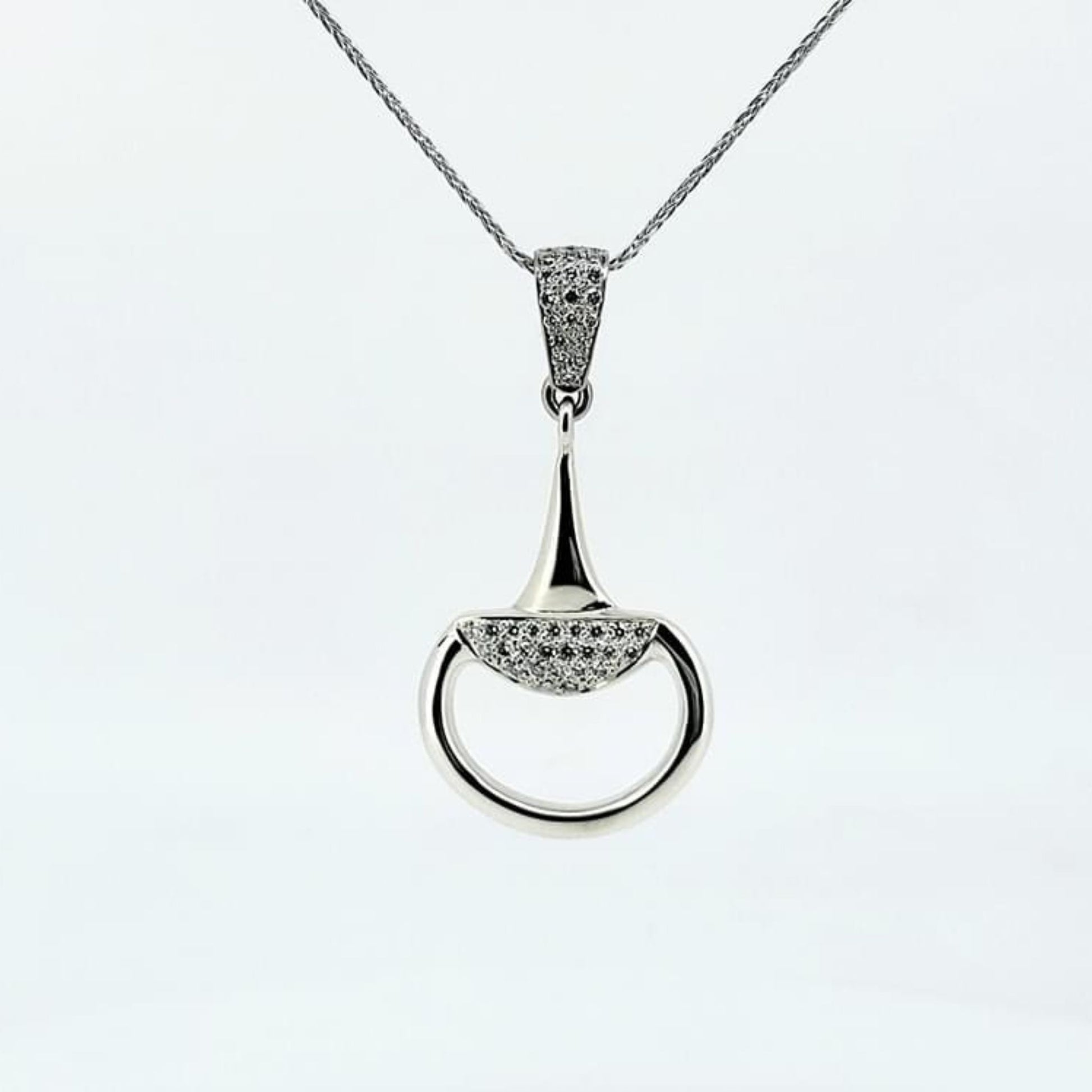 White old snaffle horse bit necklace, diamond set by Crawford Hill Equestrian Jewellery.